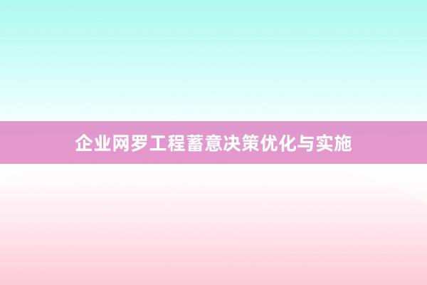 企业网罗工程蓄意决策优化与实施